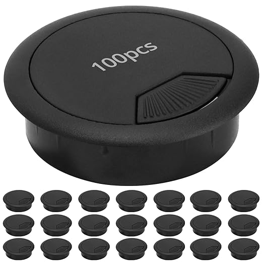 QWORK Desk Grommet –100 Pack 2 in Cable Gromme, Plastic Desk Cable Hole Cover Organizers, Black