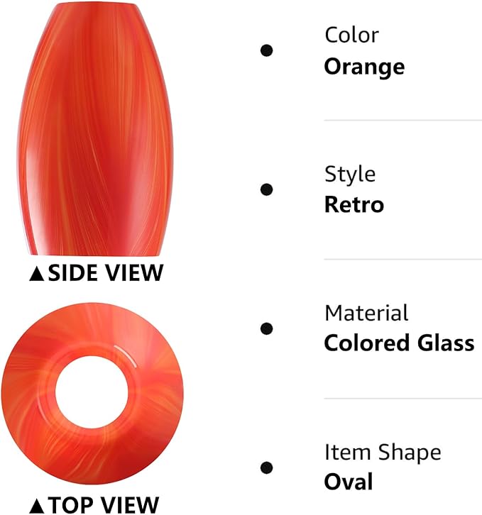 Fixture Replacement Globe Shade,Lampshade for E26 Base 1-5/8 Inch Fitter, Color Art Glass Oval Lampshade Cover for Pendant Kitchen Wall Sconce Chandelier Vanity Light (1, Orange)
