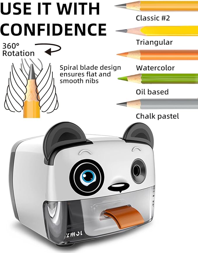 ZMOL Heavy Duty Electric Pencil Sharpener for Classroom, Auto-Stop Cute Pencil Sharpener Plug in for Kids for No.2 / Colored Pencil Sharpeners Plug in