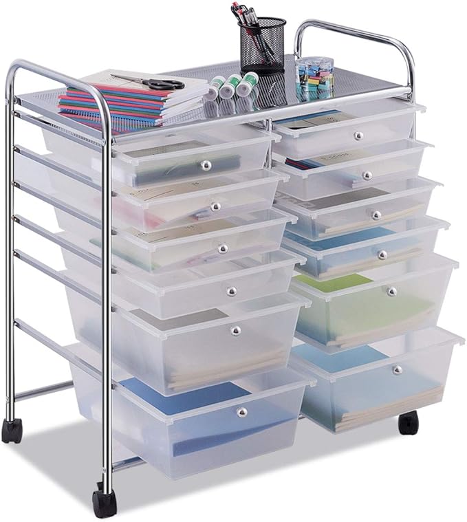 Giantex 12 Drawer Rolling Storage Cart Tools Scrapbook Paper Office School Organizer (White)