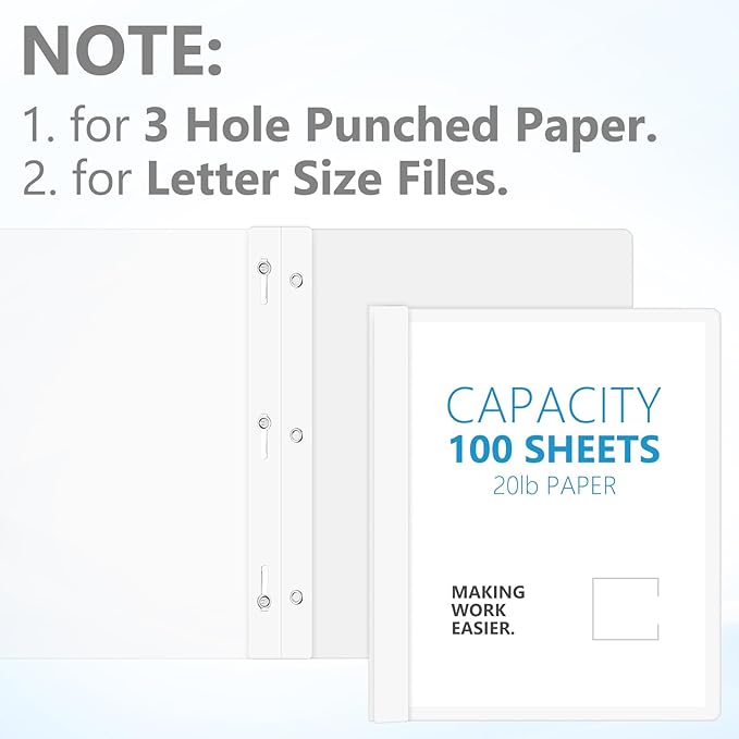 Feifeiya 48 Pack Plastic Report Covers with 3 Prongs Presentation Folders Bulk, 100 Sheet Capacity, Clear Front Report Covers for Presentation Document Paper School Office Supplies (White)