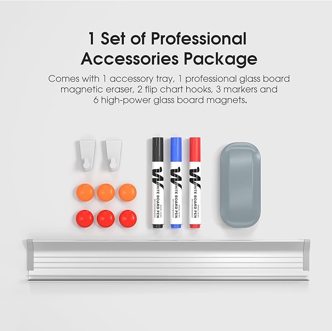 MaxGear Glass Whiteboard, Tempered Magnetic Dry Erase Board 96 x 48 Inch, Frameless Wall Mounted, Office Classroom Conference Room Home Use, Includes Markers, Eraser, Magnets & Mounting Kit