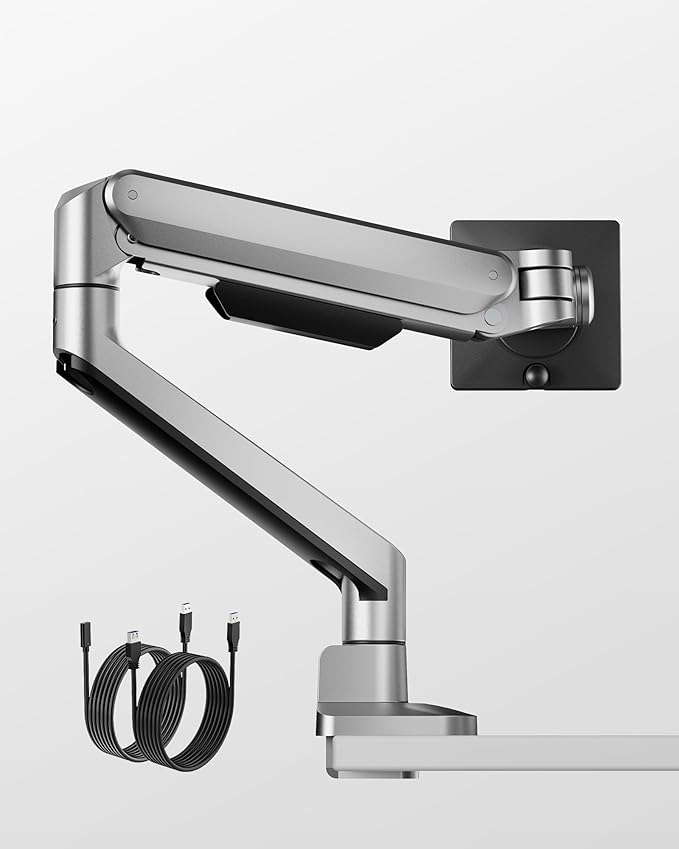 monTEK Deluxe Monitor Arm with USB A/C up to 40 Inch Holds 26.4 lbs Curved Screens Aluminum Fully Motion Single Monitor Stand with Clamp/Grommet, Quick Release Plate,75/100mm VESA,MA1008UCSL