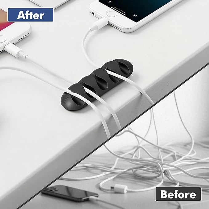 Flezoo Cable Clips Cord Holder - 18 PCS Black Adhesive Phone Cord Organizer Charger Holder Cable Wire Management Clips Keeper for Nightstand, Desk, Office or Mouse