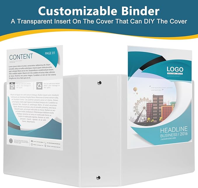CIXILDTS 3-Inch 3 Ring Binder, Standard 3" Round Ring Binder Fit Letter Size Paper, Presentation View Binders, White, 2-Pack