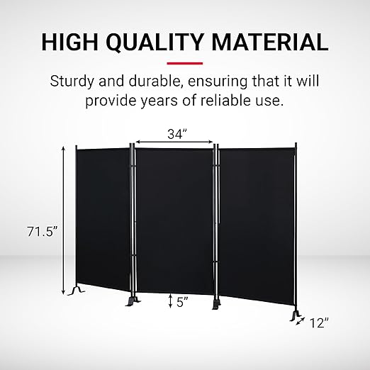 Proman Products - Galaxy Section Divider, Water Repellent Fabric Room Divider with Black Powder Coated Metal Frame for Indoors or Outdoors (Black)