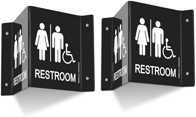Faittoo Restroom Sign, Bathroom Signs, (2 Pack) 6 x 8 Inches Acrylic Sign, for Office or Business Bathroom and Toilet Door or Wall Decor, Indoor Outdoor Use, Black (Men and women with Handicap)