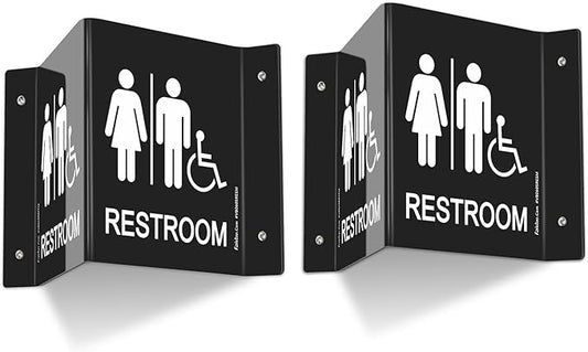 Faittoo Restroom Sign, Bathroom Signs, (2 Pack) 6 x 8 Inches Acrylic Sign, for Office or Business Bathroom and Toilet Door or Wall Decor, Indoor Outdoor Use, Black (Men and women with Handicap)