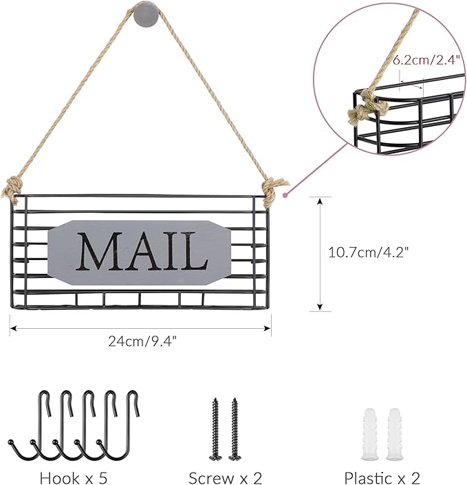 SRIWATANA Mail Holder Wall Mount, Mail Organizer Key Holder for Wall, Small Size, Weathered Grey