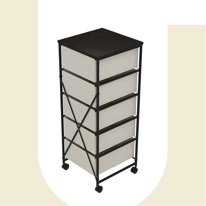 CASUNER Small Cabinet with Drawers Rolling 5 Drawer Mobile File Cabinet for Home Office Storage and Organization, Fabric Vertical Under Desk Storage for A4/Letter Files(