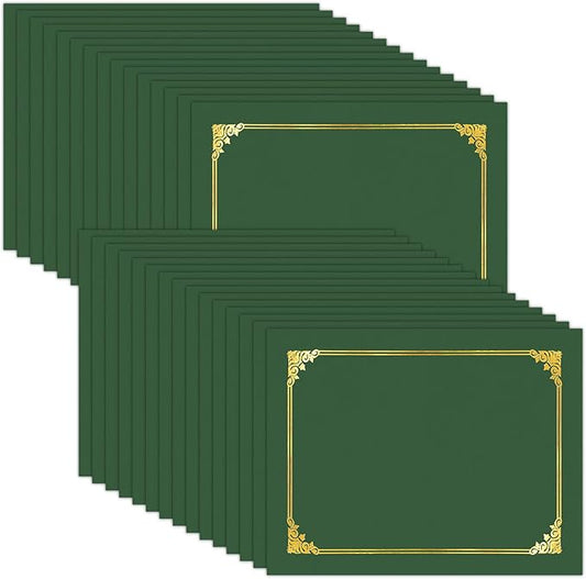 HAUTOCO 30 Pack Certificate Holders, Green Diploma Folders Certificate Covers with Gold Foil Border for Letter Size 8.5x11 Cardstock, Award, Document, Graduation