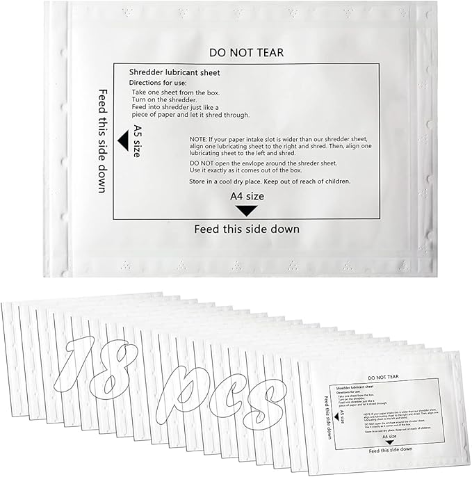 Ansoon Paper Shredder Lubricant Lubricating Sheets, Paper Shredder Oil Sharpening & Cleaning Sheet for Cross-Cut and Micro-Cut Paper Shredders (18-Pack)