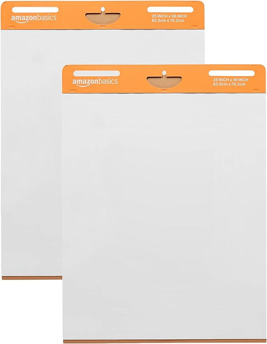 Amazon Basics Sticky Easel Pads for Presentations, 25 x 30 Inch, White, 2 Count