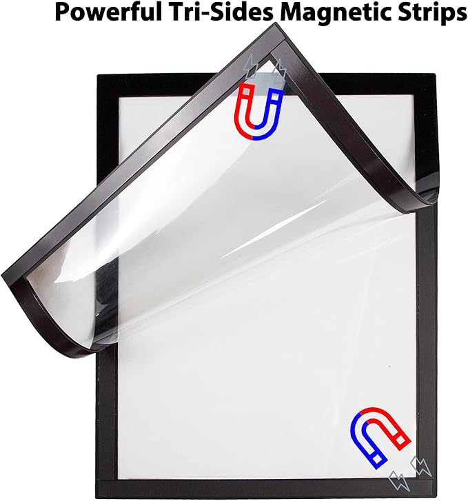 JIUYE Magnetic Sign Holder 8.5 x 11 Wall Mount,Self Adhesive Picture Display Frame as Document Poster Paper Holder,Magnetic Framed Holder with Clear PVC Cover,Black 6pcs