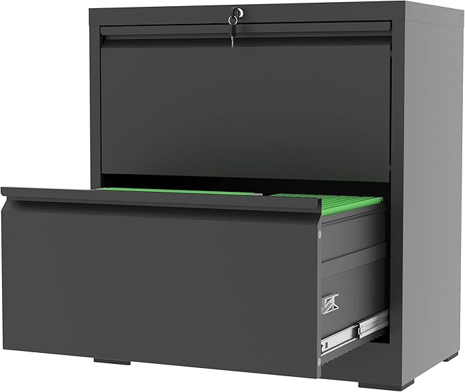 FLIXELIO 2-Drawer File Cabinet with Lock, Metal Lateral Filing Cabinets for Home Office, Heavy Duty Steel Horizontal Locking Office Storage Cabinet for Legal/Letter/A4 Size File, Assembly Required