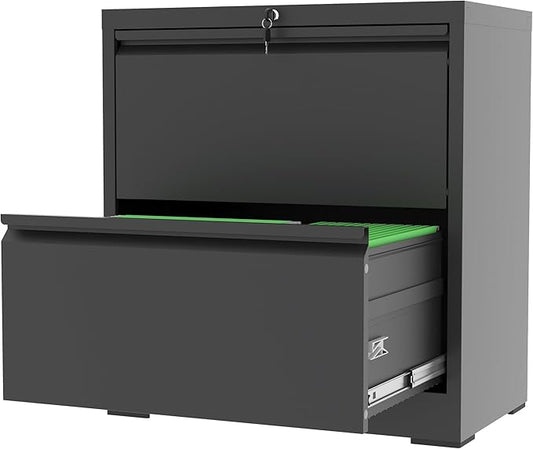 FLIXELIO 2-Drawer File Cabinet with Lock, Metal Lateral Filing Cabinets for Home Office, Heavy Duty Steel Horizontal Locking Office Storage Cabinet for Legal/Letter/A4 Size File, Assembly Required