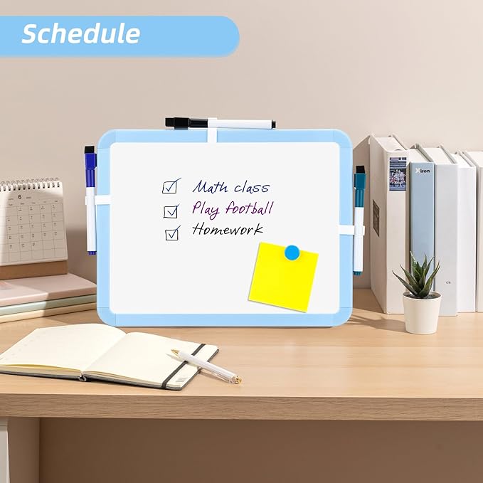 VUSIGN Small White Board Dry Erase, 8.5'' x 11'' Magnetic Dry Erase Board, Mini Whiteboard with Markers for Students, Fridge, Wall, Locker, Blue