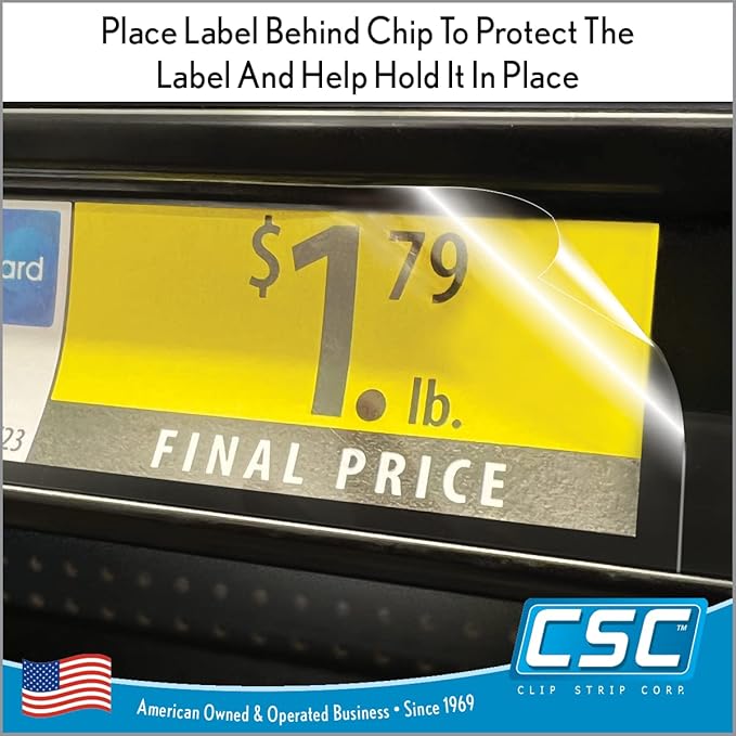 Clip Strip Corp. Price/Data Channel Label Holder Chips, Clear Plastic Tags, 2" L x 1.25" H, 7.5 Mil Thick, Gondola Shelf Edge, Reusable, Made for Point of Purchase Shelf Molding (500)