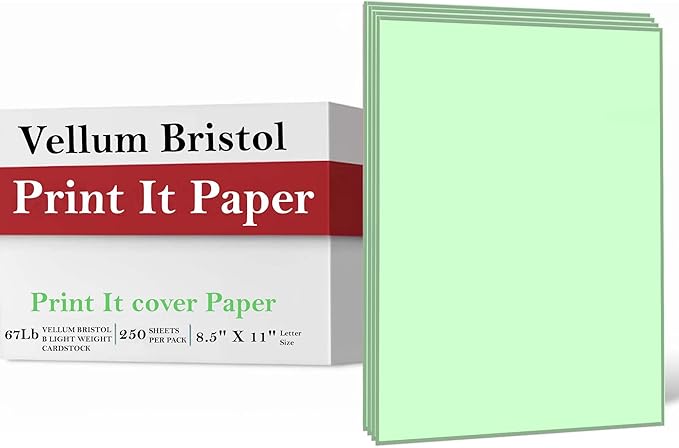 Print It - Vellum Bristol Colored Cardstock Cover Paper, 67 Lb, 8.5" X 11”, Heavyweight Colored Cardstock for Crafts, School, Invitations, And Office Use - Decoration Drawing 2000/Case-Green