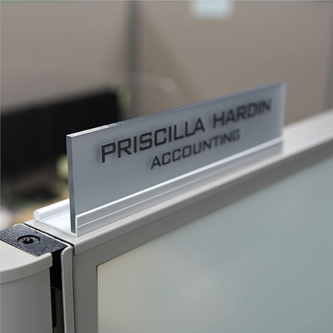 Printex Design - Personalized Office CUBICLE Name Plate & Sign. Modern Aluminum Holder - 4 Plate Colors (Frosted Silver)