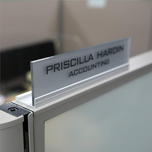 Printex Design - Personalized Office CUBICLE Name Plate & Sign. Modern Aluminum Holder - 4 Plate Colors (Frosted Silver)