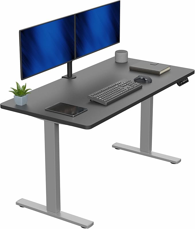 VIVO Electric 55 x 28 in Standing Desk, Memory Height Adjustment, 1B Series, Holds 220 lbs, One-Piece Black Top, Gray Frame, DESK-KIT-1G55B