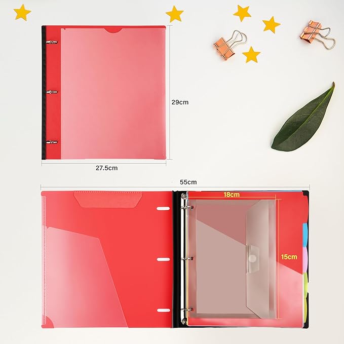 WOT I Telescoping Project Organizer 2-Pack, Refillable Binder with Dividers and Pockets, 13 Pocket Folders, 1 Inch 3 Ring Binder, Red