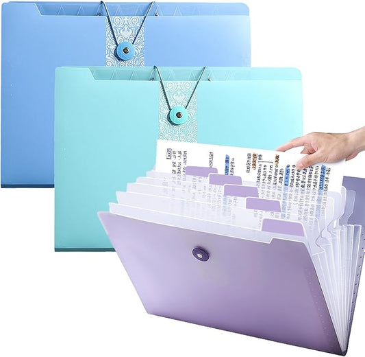 Expanding File Folder Organizer with 12 Pockets, 3 Pack Waterproof Accordion Document Holder for Office Paperwork, A4 Letter Size Expandable Portfolio for Bills, Receipts & Tax Records