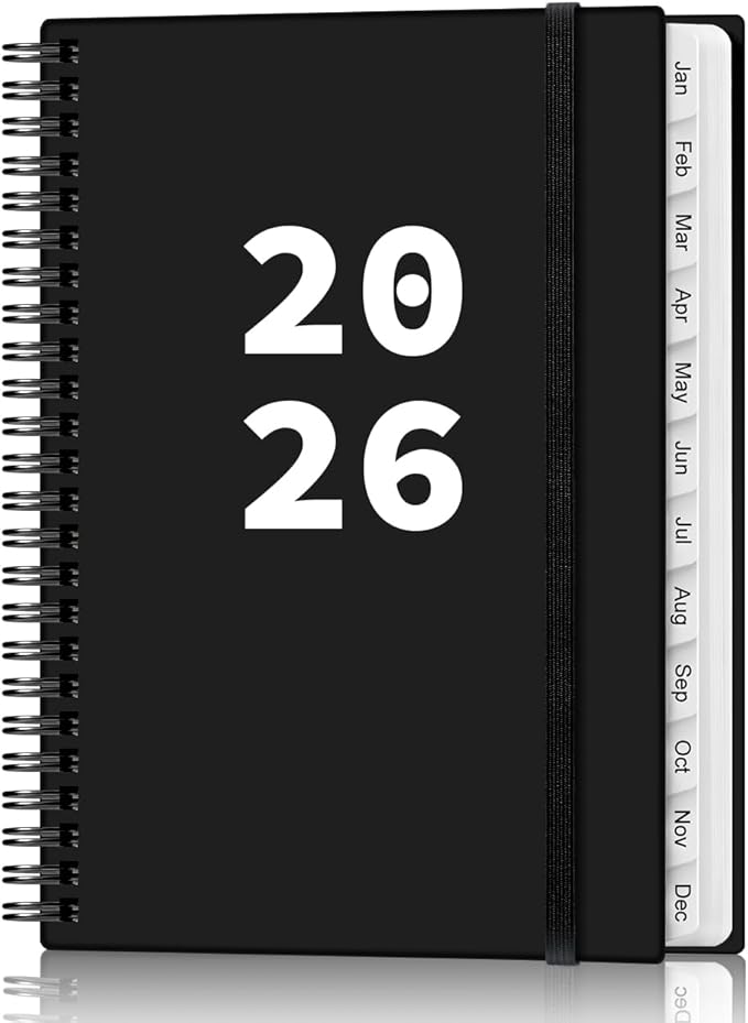 2026 Planner - Planner 2026 from January 2026 - December 2026, Weekly & Monthly Planner Spiral Bound with 12 Monthly Tabs, Inner Pocket, 6.4" x 8.5", Black-A