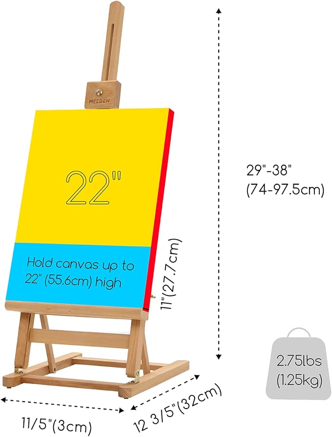 MEEDEN Large Wooden Tabletop H-Frame Easel, 38'' High, Solid Beech Wood Table Easel for Painting Canvas 25'' Max, Studio Desktop Art Easel Stand for Painting & Displaying,for Artists & Beginners