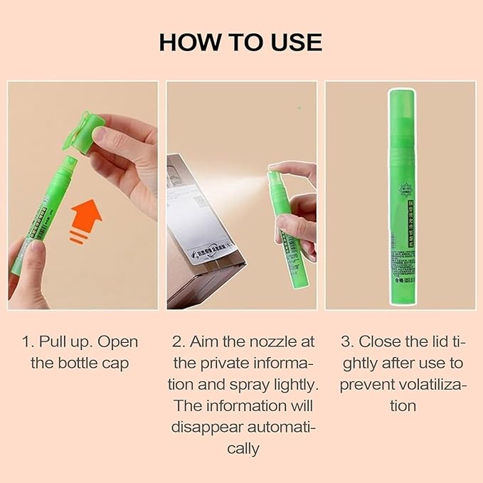 Privacy Cover Spray Pen for Documents and Labels, 10ml White-Out Correction Fluid, Thermal Paper Privacy Eraser for Shipping Address Protection (2)