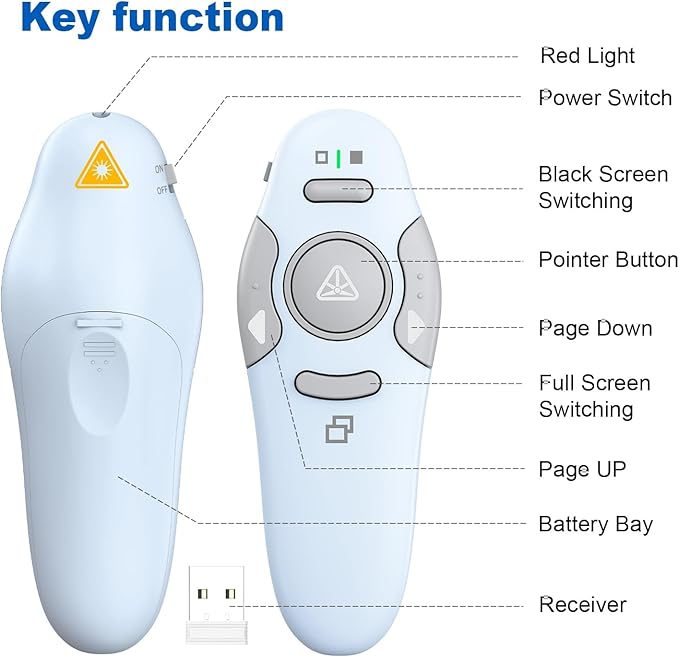 QUI Presentation Clicker Wireless Presenter Remote Clicker for PowerPoint Presentation Remote, PowerPoint Slide Advancer for Mac/Windows/Linux, Google Slide/PPT/Keynote, USB A, Blue
