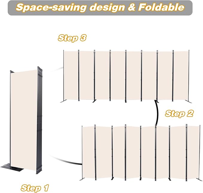 CHOSENM Room Divider, 8 Panel Folding Privacy Screens with Wider Support Feet, 6 Ft Portable Room Partition for Room Separator, 176" W X 71" H, Beige