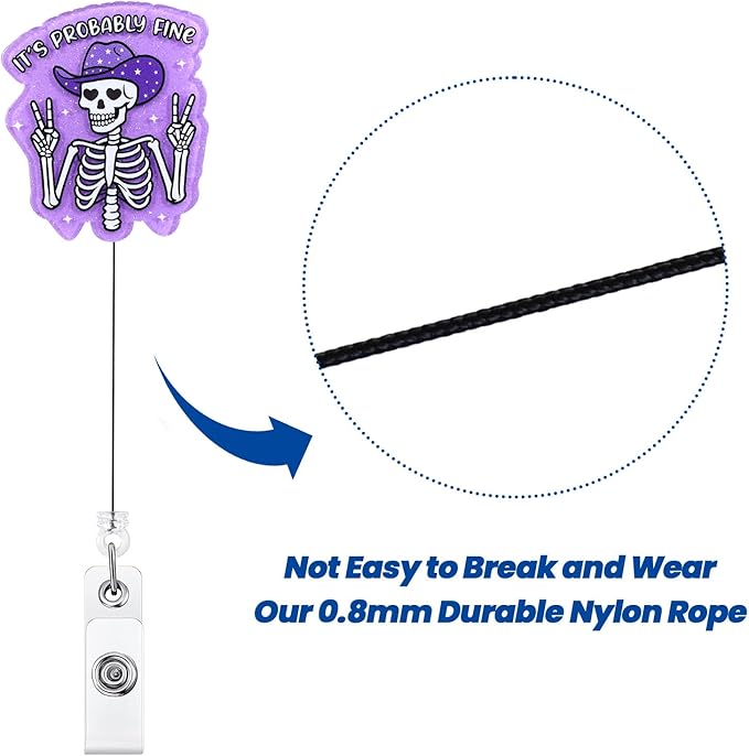 It's Probably Fine Funny Cowboy Skeleton Nurse Badge Reel, Cute Radiology X-ray Retractable ID Card Badge Holder, Name Tag Badge Clip for RN Nurse Nursing Student Radiologist Doctor Medical Workers