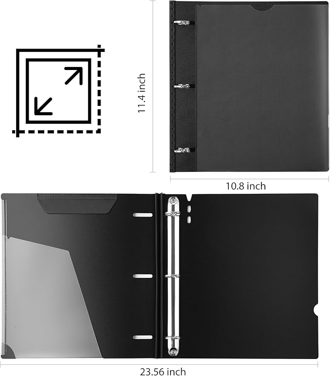 MAKHISTORY 1 Inch Telescoping 3 Ring Binder-12PCS, Flexible Binder with Customized Front Cover, Holds 225 Sheets, School Office Supplies, Black