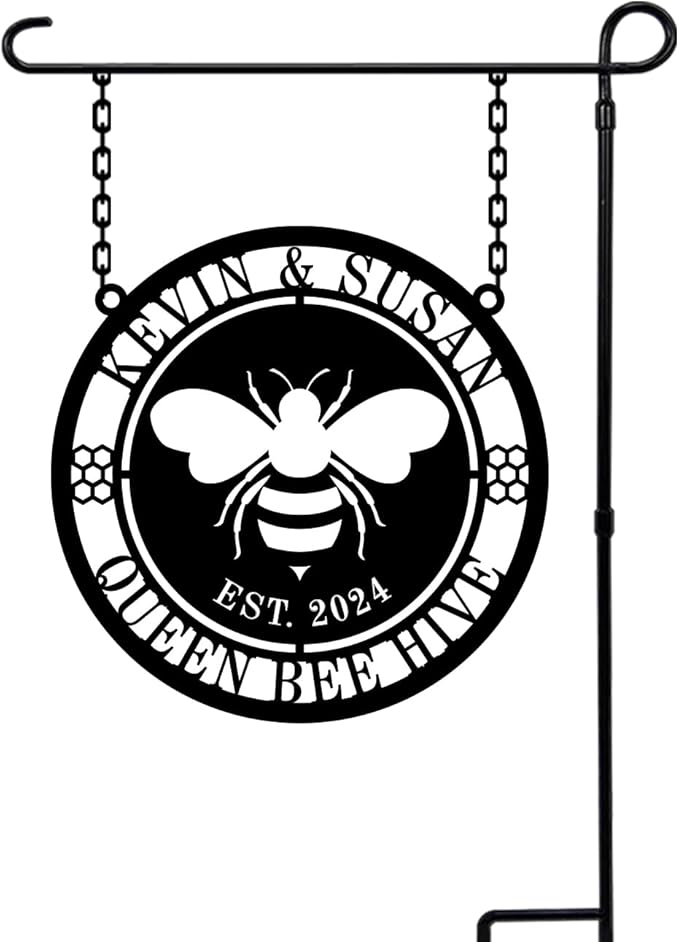 Personalized Honey Bee Sign,Custom Metal Bee Decor,Bee Hive Garden,Welcome Family Bee Sign,Custom Garden Sign,Gift for Gardener Bee Keeper，Bee Hive Decor