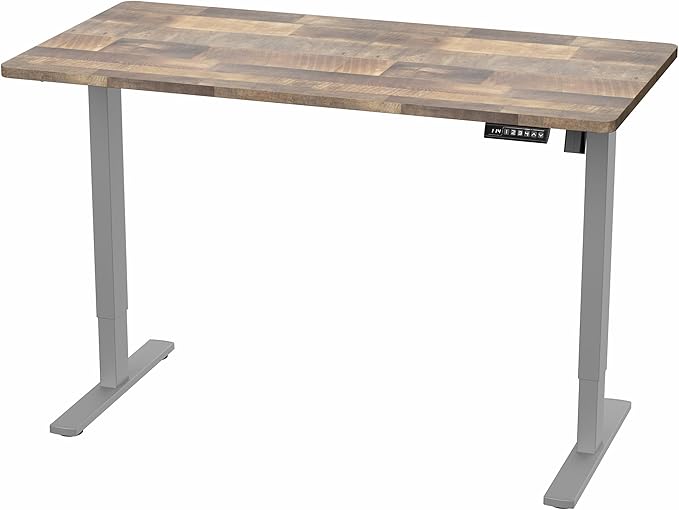 VIVO Electric 55 x 28 in Standing Desk, Memory Height Adjustment, 1B Series, Holds 220 lbs, One-Piece Reclaimed Wood Top, Gray Frame, DESK-KIT-1G55P
