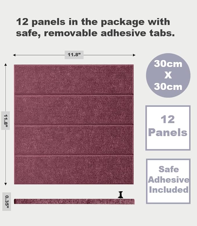 DECORITA Felt Bulletin Board Tiles | Modern Cork Board Alternative | Large Cork Boards for Walls | Aesthetic Felt Wall Panels for Office & Home Decor | Pinboard & Photo Board (12-Pack) | Red Wine