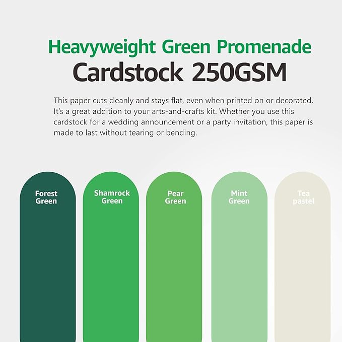 Green Colored Cardstock Thick Paper 50 Sheets, 8.5" x 11" Heavyweight 92lb Cover Card Stock for Crafts and DIY Cards Making