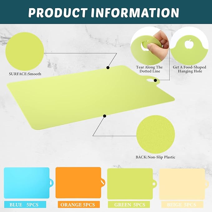 20 Pcs Flexible Cutting Board Mats Plastic Cutting Mats Non Slip Chopping Board Dishwasher Safe Anti Skid Extra Thick Cutting Mats with Food Shaped Hanging Holes for Kitchen Food about 14 x 9.4 inch