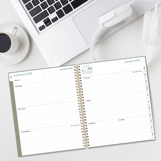 2026 Planner - Planner 2026 from January 2026 to December 2026 with 12 Monthly Tabs, Flexible Cover, Inner Pocket, 8.5" x 11", Green-A