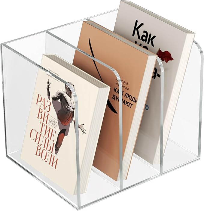 POCFOINY Acrylic Desk Organizer Book Organizer, Magazine File Holder, Vertical File Organizer Stand File Folder Holder, Mail Organizer Countertop Mail Sorter File Sorter, Clear Book Ends Book Holder