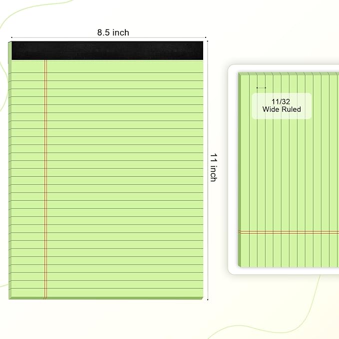 AILZFEI Green Legal Pad Note Pads 8.5 x 11 inch, Wide Ruled Clear Print Writing Pads 30 Sheets/Pad, 20lb Colored Paper, Perforated Notepad with Sturdy Back (3 Pads Green)