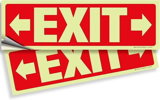 iSYFIX Exit Stickers Signs with Directional Right & Left Arrow 2 Pack 12x4 Inch - Glow in the Dark Photoluminescent Vinyl for Office, School, Business, Warehouse - UV & Weather Resistant for Indoor/Outdoor Use