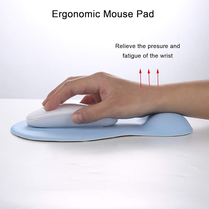 xinidc Ergonomic Computer Mouse Pad with Wrist Rest Support, Pain Relief Mouse Pad with Non-Slip PU Base for Home Office Working Studying (Blue)