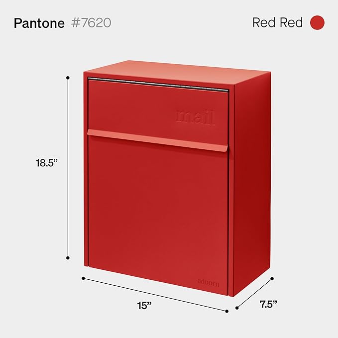 Wall Mount Mailbox - Large, Anti-Theft Locking Mailbox, Weatherproof Mailboxes for Outside The House, 18.5" H x 15" L x 7.5" D - Red