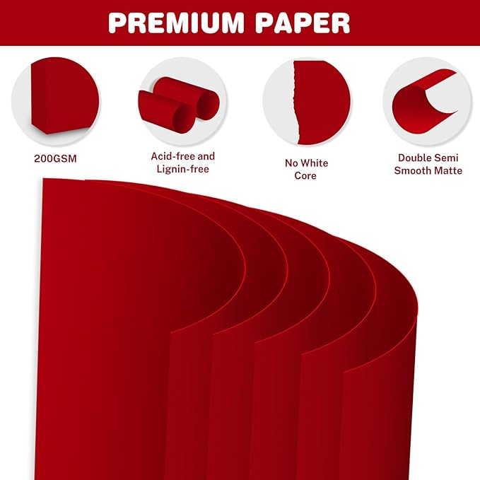 Cardstock 8.5 X 11, 40 Sheets Christmas Red Card Stock, 75lb/ 200gsm Copy Paper, Cardstock Printer Paper for Art, Drawing, Invitations, DIY Cards, Craft, Construction, School & Office Supplie