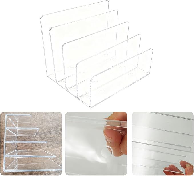 itechpanda Acrylic Mail Holder Clear File Sorter Desk Organizer Clean Desktop Vertical Desk Letter Sorter with 5 Compartments for Office Home Envelope Bill Document Notebook File Paper (Large)