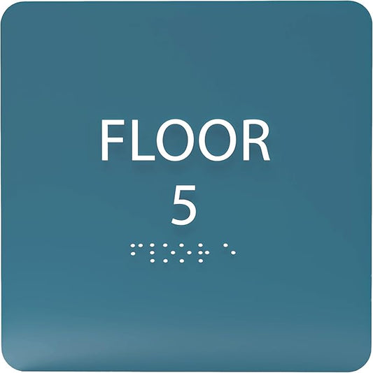 ADA CENTRAL SIGNS - 6" X6" Floor 5 Sign - ADA Compliant Tactile Graphics Grade 2 Braille Text Acrylic Wall Signs - Directional Assistance, Floor Number Safety Sign for Office, school Hospital, Apartment