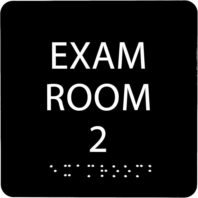 6" X6" Exam Room 2 Sign - ADA Compliant Tactile Graphics Grade 2 Braille Text Acrylic Wall Signs - Educational Institution Directional Assistance Test Center Door Sign for Schools
